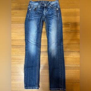 Miss Me Jeans YOUTH Girls 8 Skinny x 26" Inseam Blue Denim Fleur de Lis JK842352